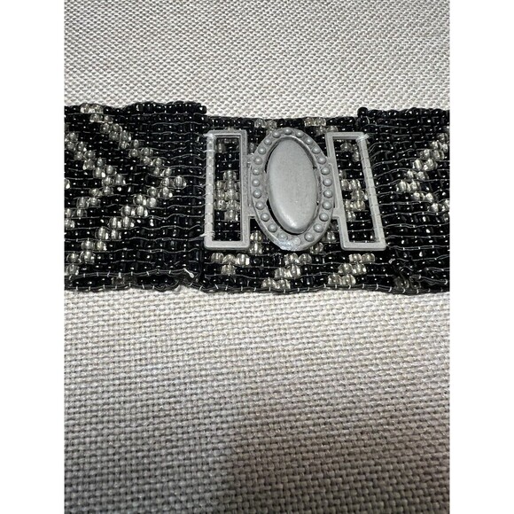 Vintage Stretch Glass Sead Bead Belt  Chevron OS 80’s GLAM Handemade - Picture 4 of 9